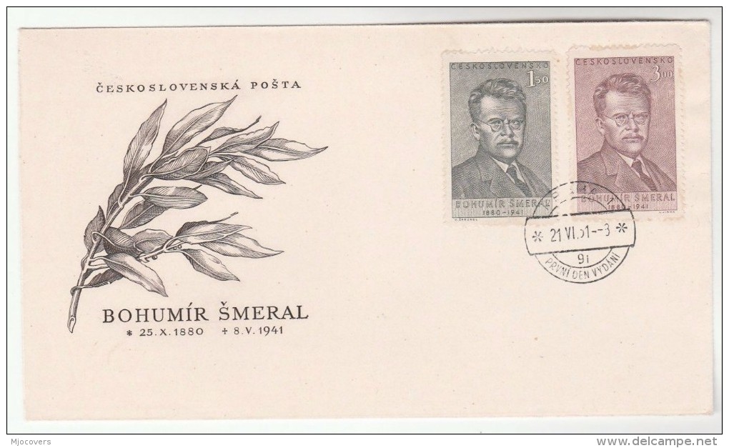 1951 CZECHOSLOVAKIA FDC Stamps Bohumír SMERAL  Cover - FDC