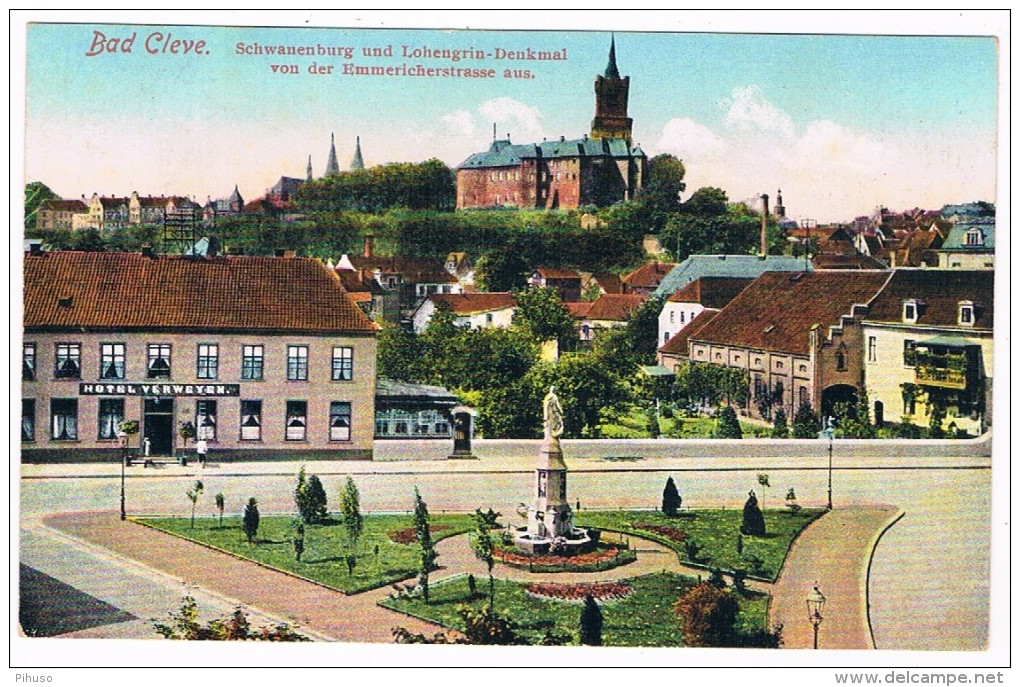 D6103   BAD CLEVE : Schwanenburg Und Lohengrin-Denkmal Von Der Emmerichstrasse Aus - Kleve