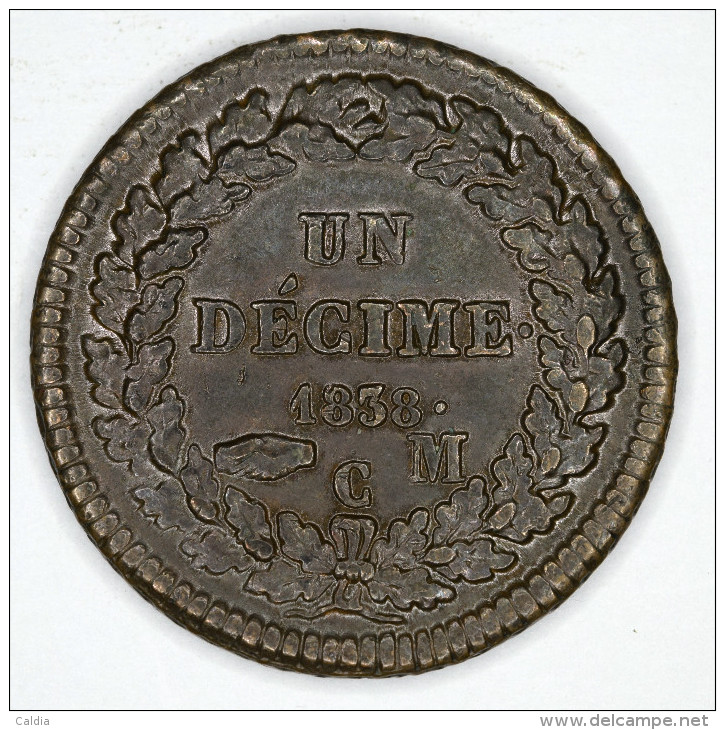 Monaco Un Decimes 1838 HIGH  GRADE # 4 - 1819-1922 Honoré V, Charles III, Albert I