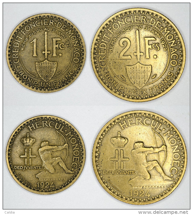 Monaco 1 + 2 Francs 1924 GOOD  GRADE - 1922-1949 Louis II
