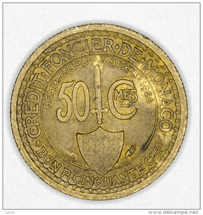 Monaco 50 Centimes 1924  AUNC # 1 - 1922-1949 Louis II