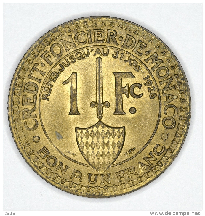 Monaco 1 Franc 1924 UNC # 1 - 1922-1949 Louis II