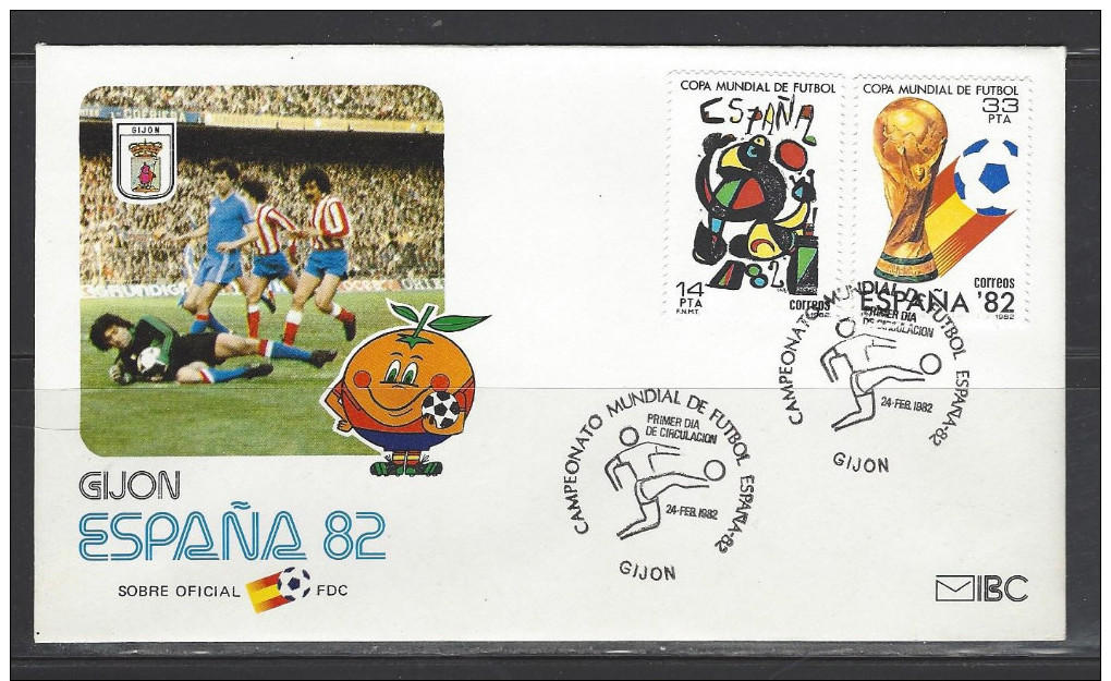 SPANIEN - FDC Mi-Nr. 2532 - 2533 Fußballweltmeisterschaft 1982 Sonderstempel GIJON - FDC