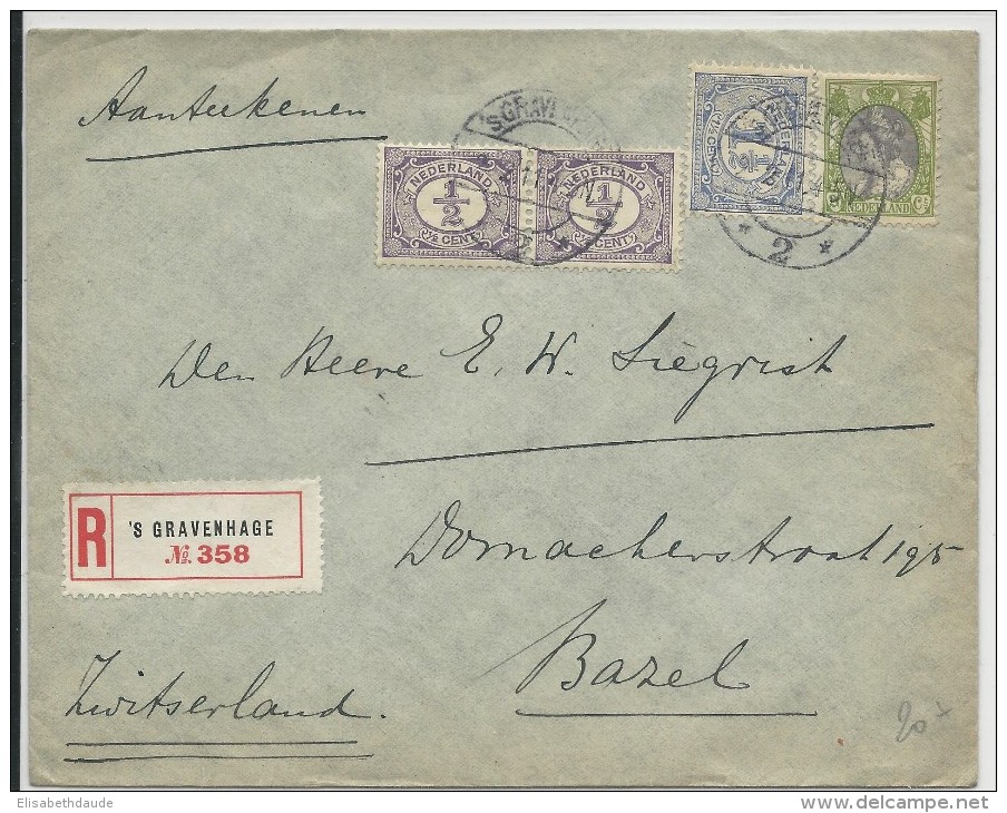 NEDERLAND - 1911 - ENVELOPPE RECOMMANDEE De 'S GRAVENHAGE Pour BASEL (SUISSE) - Marcophilie