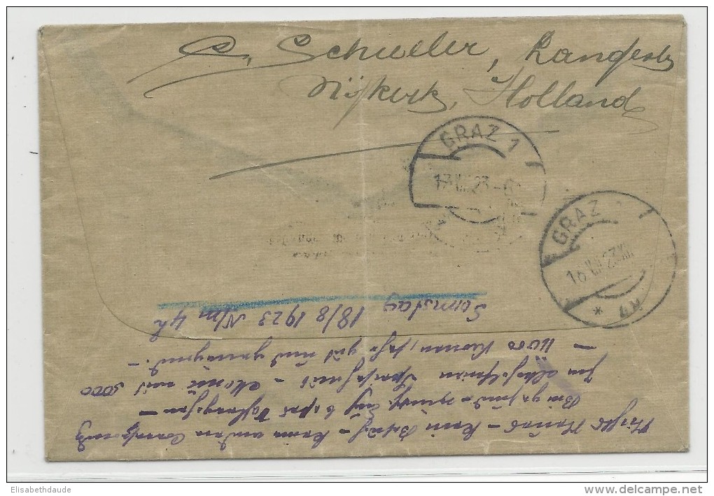 NEDERLAND - 1923 - ENVELOPPE Avec AMBULANT ZWOLLE - UTRECHT Pour GRAZ (AUTRICHE) - Covers & Documents