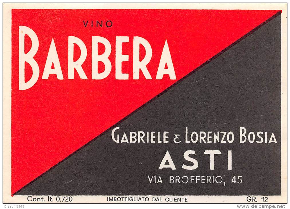 04941 "BARBERA - GABRIELE &amp; LORENZO BOSIA - ASTI " ETICHETTA ORIGINALE - Rotwein