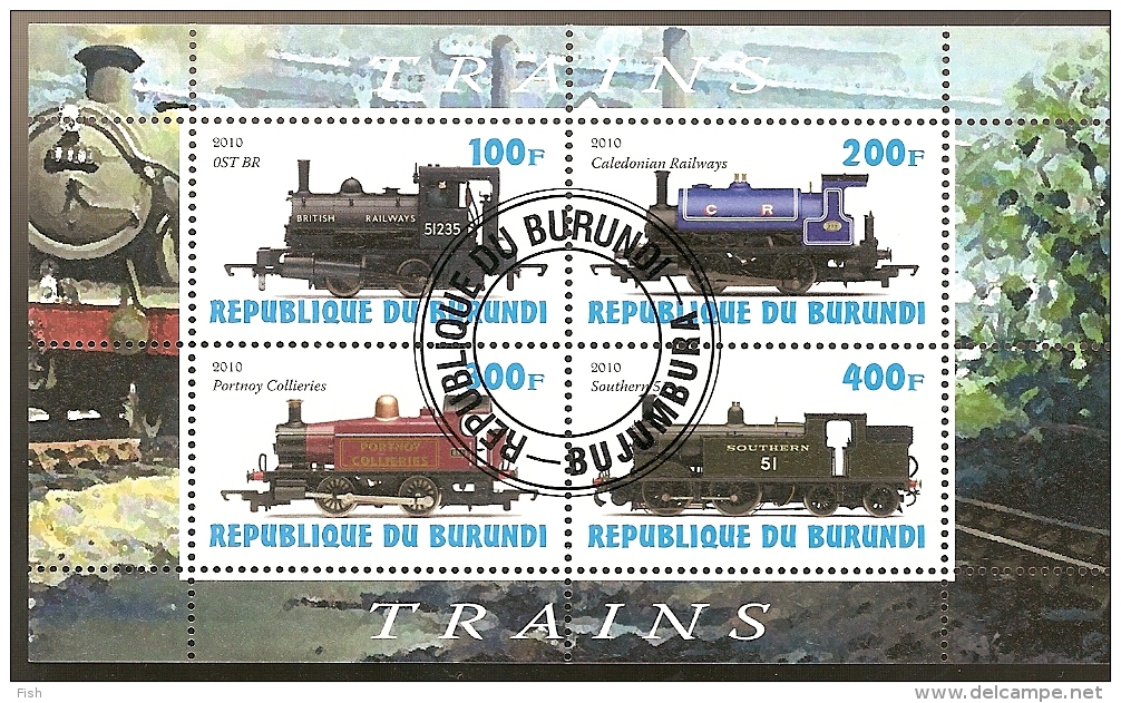 Burundi  & Classic Trains 2010 (9) - Used Stamps