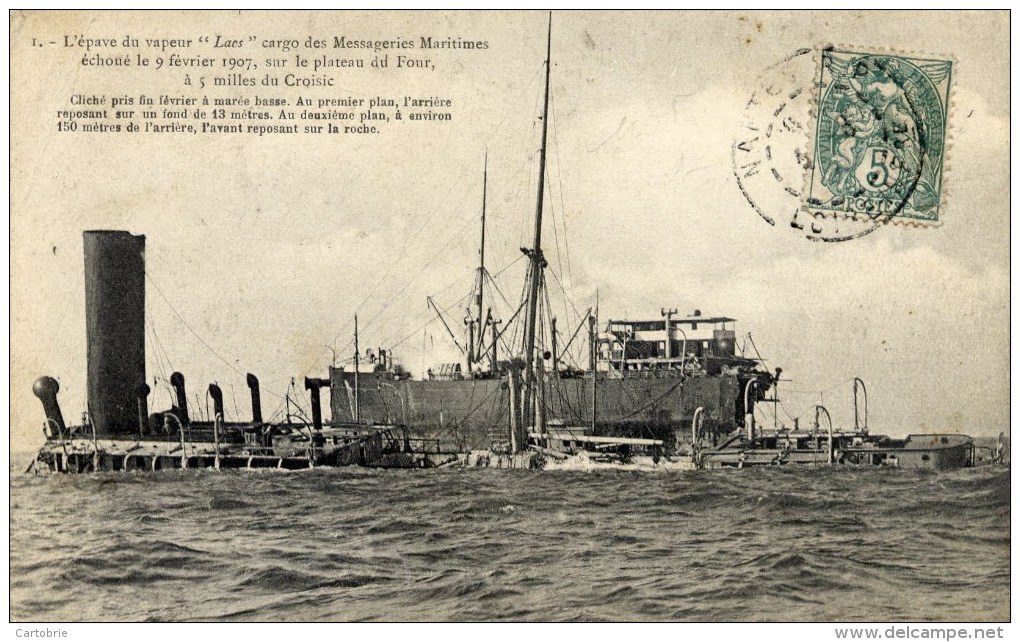 44 LE CROISIC Epave Cargo "Laos" Messageries Maritimes échoué 9 Fév.1907 - Le Croisic