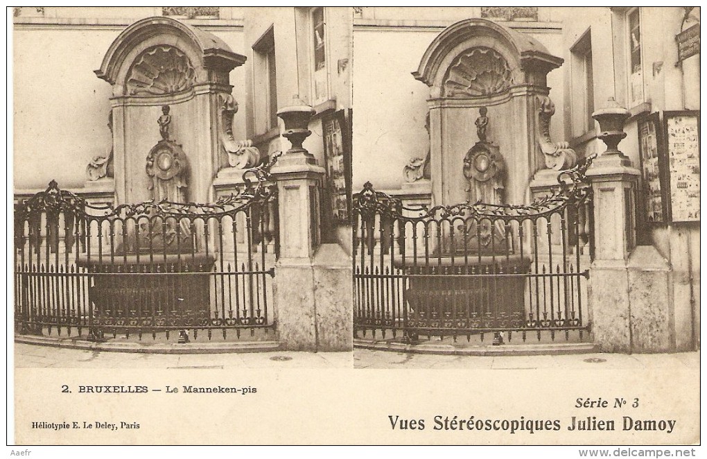 CPA Stéréoscopique Belgique - Bruxelles - Manneken-pis - 1900? - Stereoscope Cards