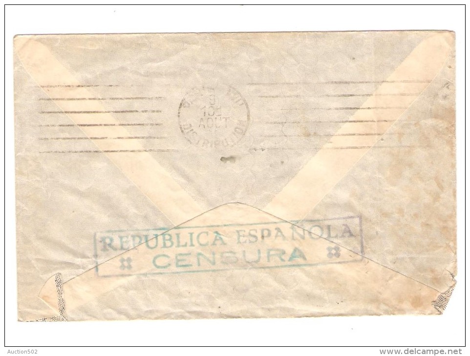 Spanish Air Mail Cover 1938? Republica Espagnola Censura (159-175) To France PR2647 - Lettres & Documents