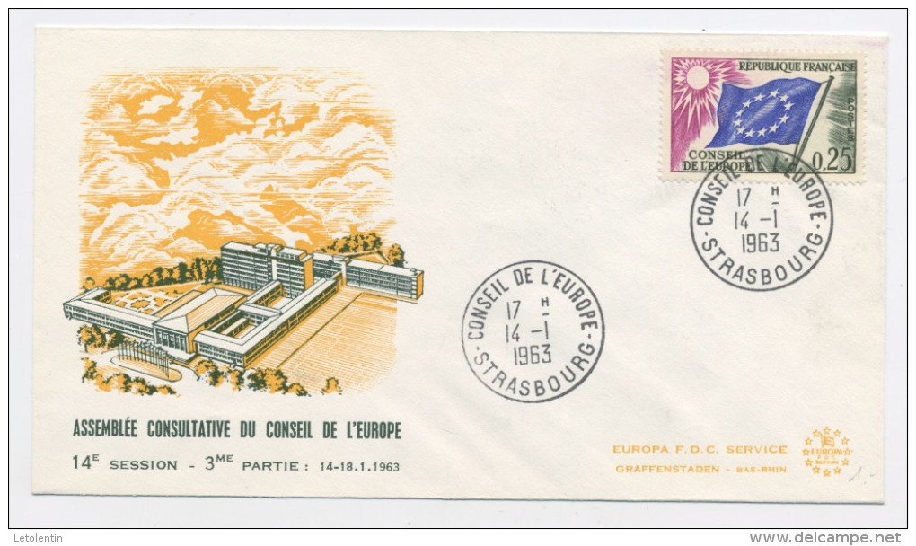 FRANCE -  SERVICE - N° Yvert 28 SUR LETTRE DU 14/1/1963 DE STRASBOURG  (ENVELOPPE ILLUSTRÉE ASSEMBLÉE CONSULTATIVE) - Lettres & Documents