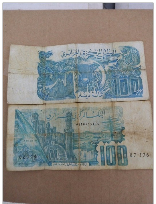 Billet 100 Dinars Algerien Rare(sans Hirondelle) 1982 Très Joli Numéro 44441 - Argelia