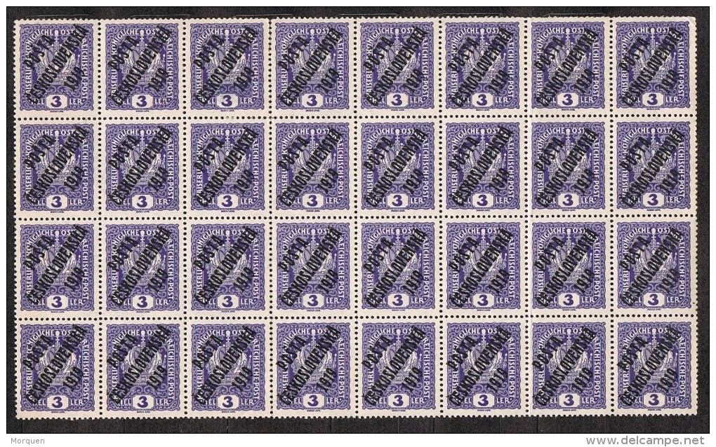 Bloc De 32, Sellos Austria Sobrecargados, Posta Ceskoslovenska 1919, 3 Heller Checoslovaquia , Yvert Num 43 ** - Unused Stamps