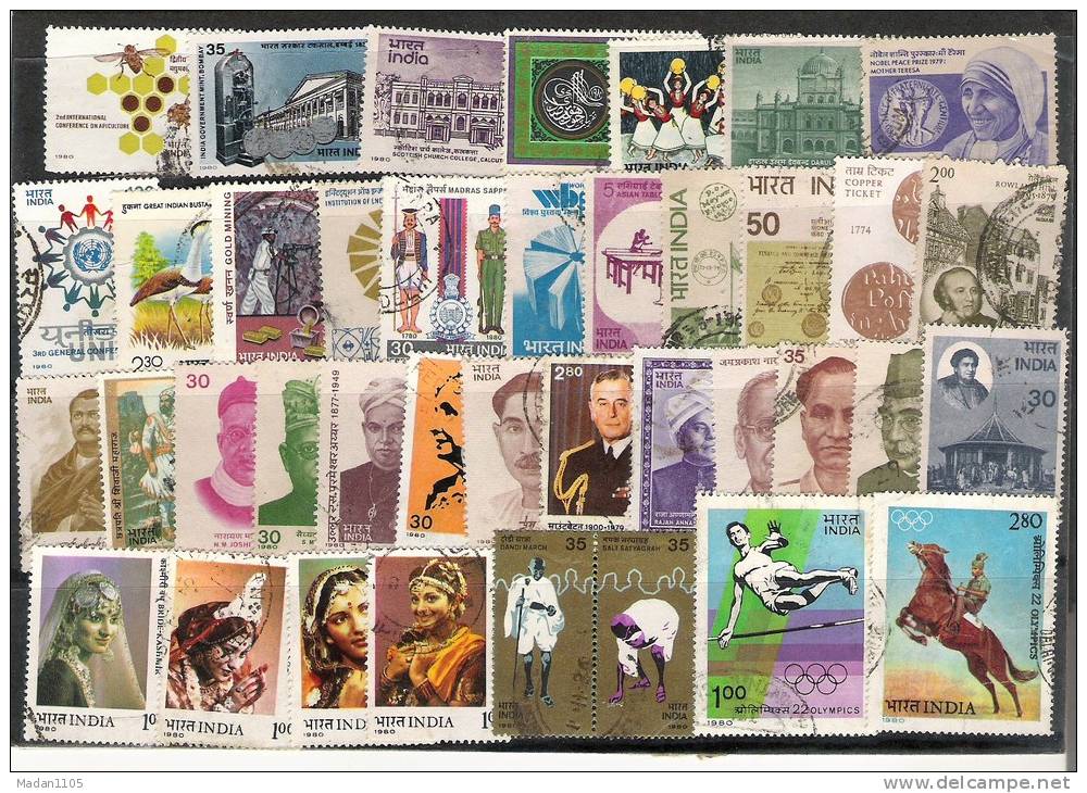 INDIA 1980 COMPLETE Year  LOT, PACK  OF ALL 39 COMMEMORATIVE FINE USED STAMPS (o) - Gebruikt