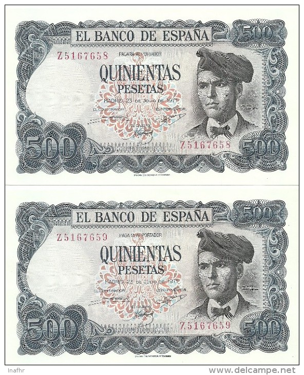 Spain Lot 2 Correlative Banknotes 500 Pesetas 1971 P153 Xf - 500 Pesetas