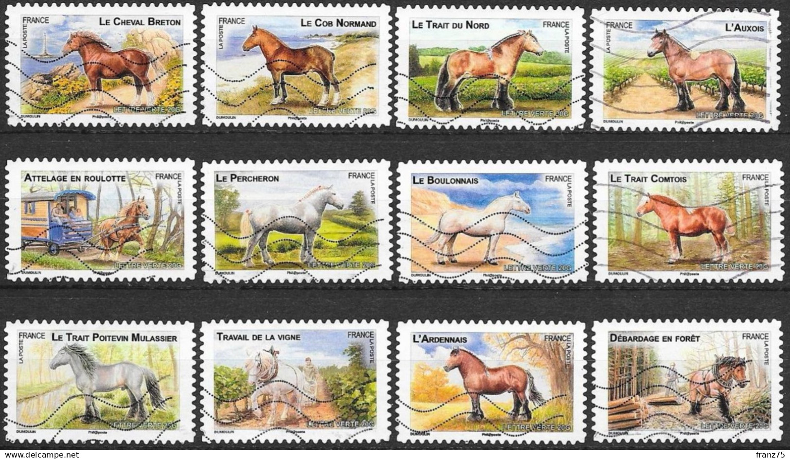 2013-Faune:chevaux De Trait-adhésifs-YT 813 à 824 (12 Val)-OBL - Oblitérés