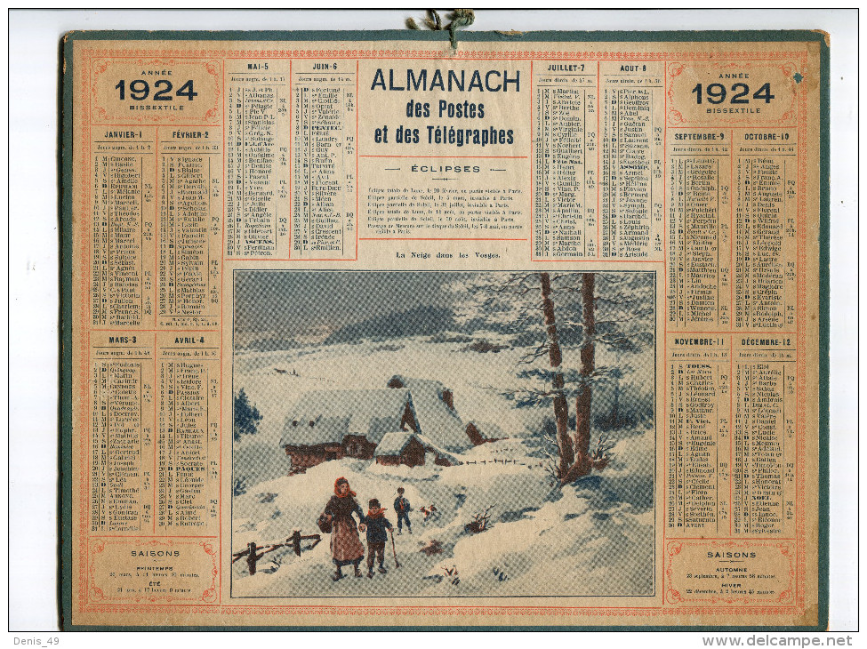 Calendrier Des Postes  Et Télégraphes 1924 - Grossformat : 1921-40