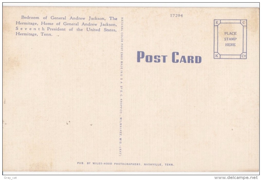 USA, BEDROOM OF GENERAL ANDREW JACKSON, HERMITAGE, TENNESSEE, Unused Linen Postcard [16682] - Nashville