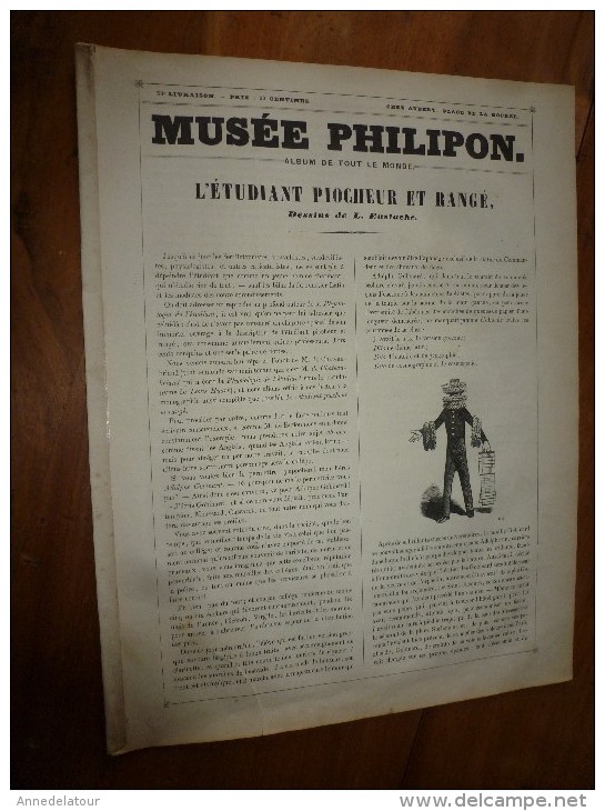 1840  " L'étudiant Piocheur Et Rangé "   Musée PHILIPON  : Musée Et Magasin Comiques  ,dessins De L. Eustache - 1800 - 1849