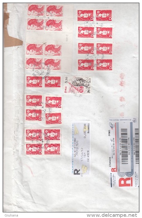 Francia 2012 - Bustone Raa.   X L´Italia Affrancato Con 27 Stamps - Covers & Documents