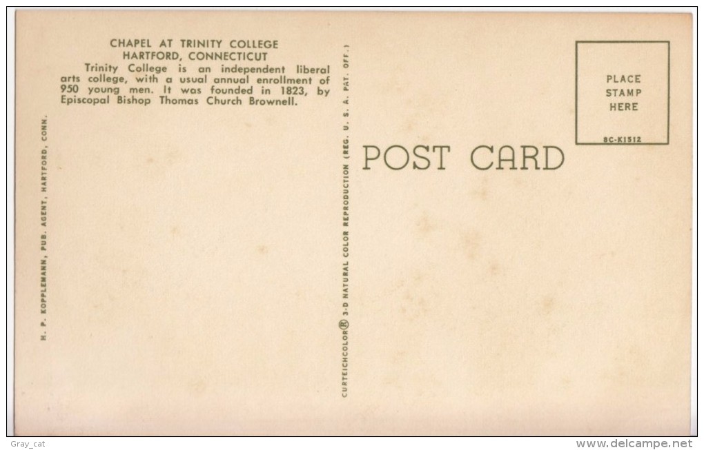 USA, CHAPEL AT TRINITY COLLEGE, HARTFORD, CONNECTICUT, Unused Postcard [16711] - Hartford