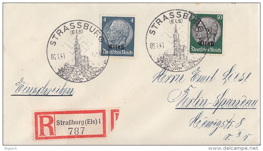 Elsass R-Brief Mif Minr.2,13 SST Strassburg 8.1.41 - Besetzungen 1938-45