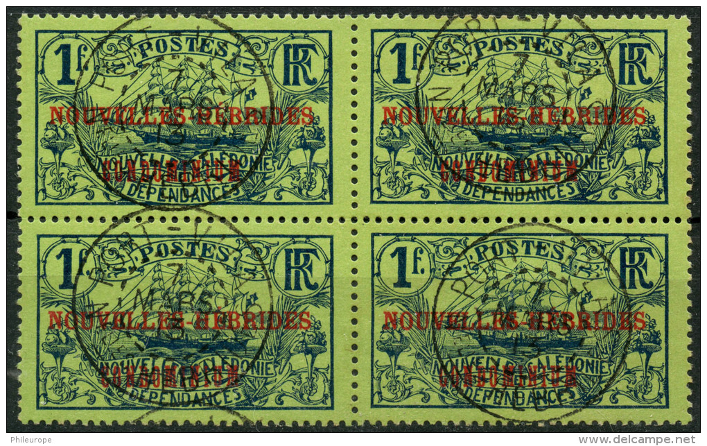 Nouvelles Hebrides (1910) N 19 (o) Bloc De 4 - Usati