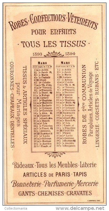 12 cards calendar calendrier Galeries Rémoises Reims 1893 18 94 chromos litho 11x20,50cm Edit.Champenois Paris