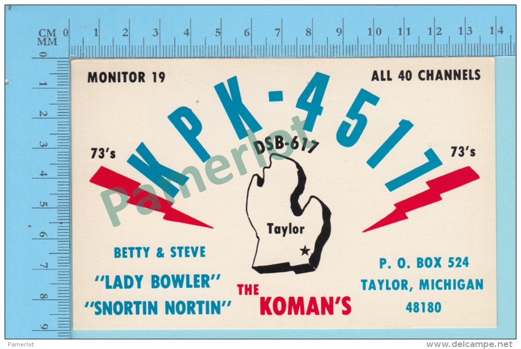 QSL  - Talor Michigan USA - Lady Bowler &amp; Snortin Nortin -  2 Scans - CB-Funk