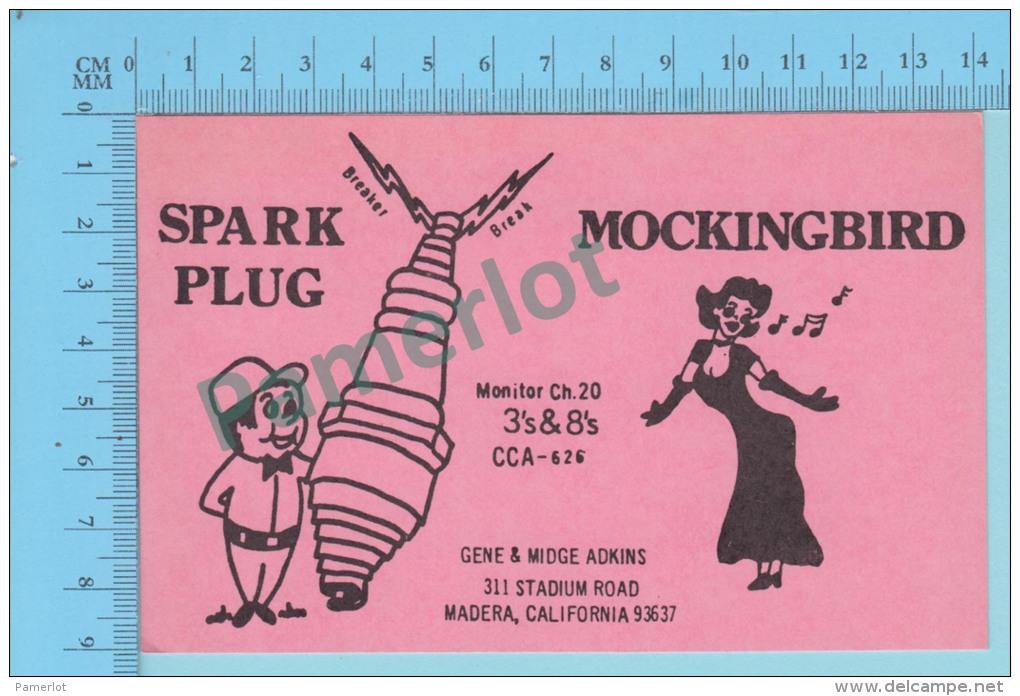 QSL  - Madera California USA - Spark Plug &amp; Mockingbird -  2 Scans - CB-Funk