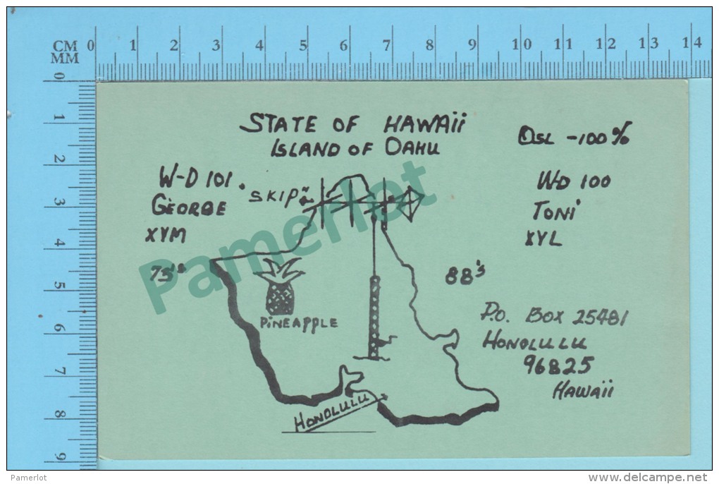 QSL  - Honolulu Hawaii USA - State Of  Hawaii Island Of Dahu -  2 Scans - CB-Funk