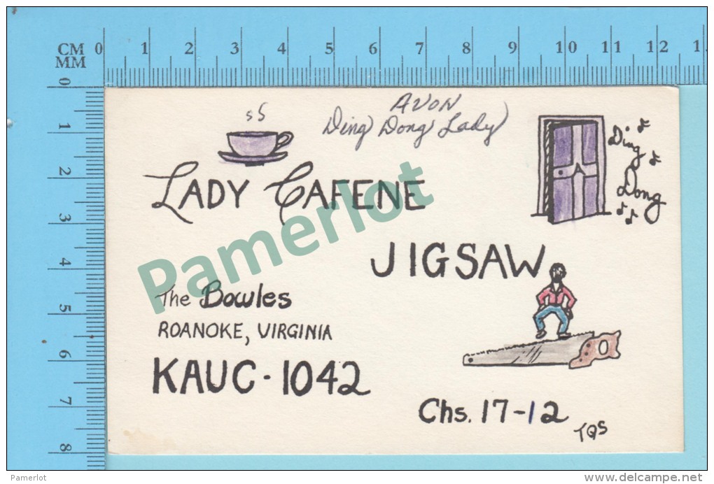 QSL  - Roanoke Virginia USA - Lady Cafene &amp; Jigsaw-  2 Scans - CB-Funk