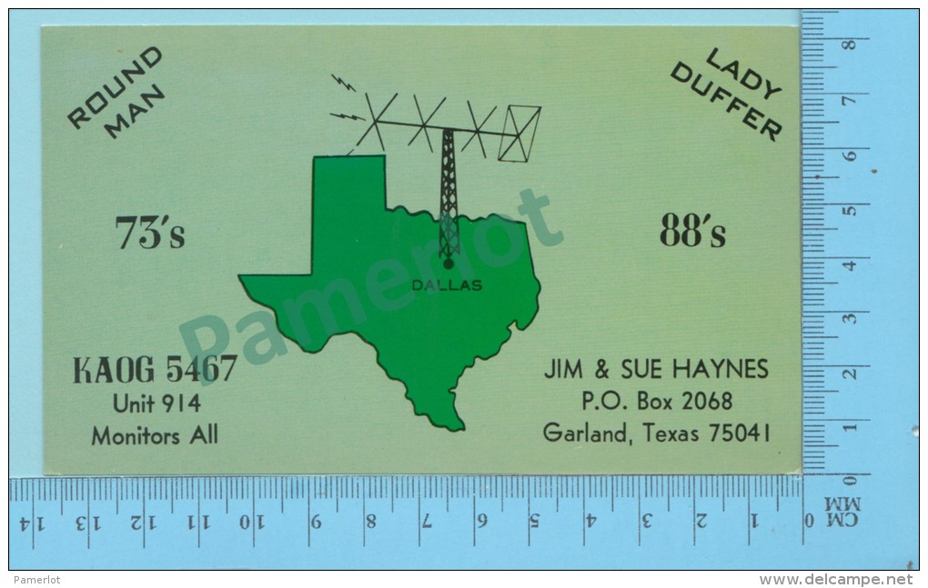 QSL  - Garland Texas USA - Round Man &amp; Lady Duffer -  2 Scans - CB-Funk