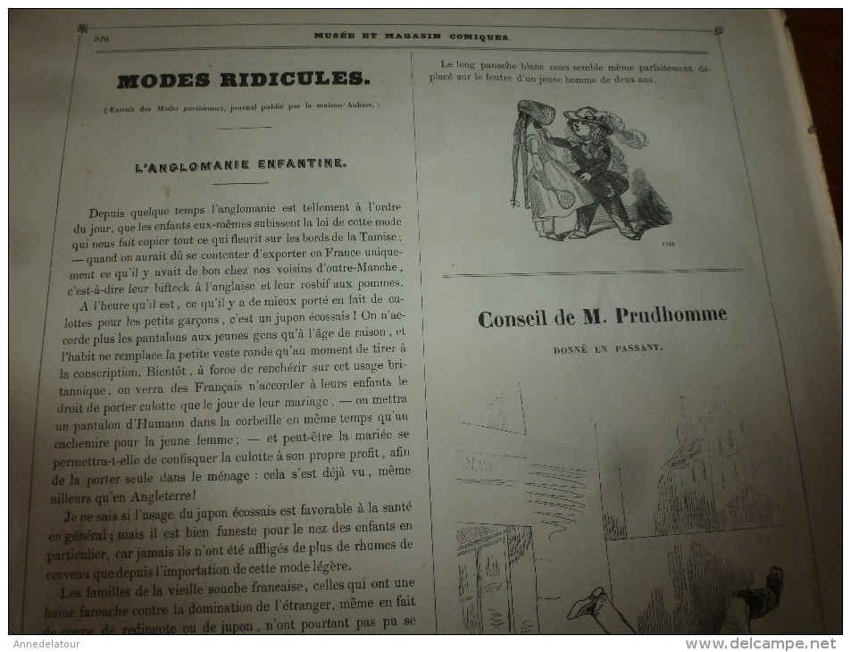 1840 L'ESPRIT DES LOIS , Modes ridicules (anglomanie enfantine) etc,   .;Musée PHILIPON, dessins par CHAM de N.