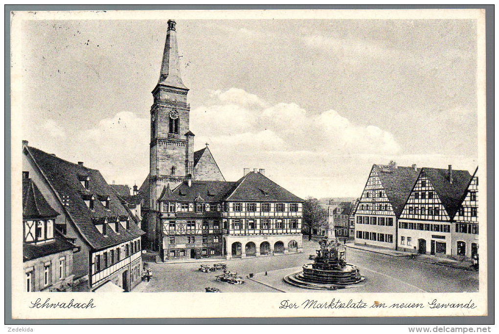 1588 - Ohne Porto - Alte Ansichtskarte Schwabach Markplatz Kirche Brunnen Gel. 1938 TOP - Schwabach