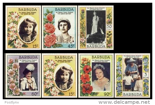 BARBUDA 1985 Queen Mother IMPERF SET:7   [non Dentelé, Geschnitten] - Antigua En Barbuda (1981-...)