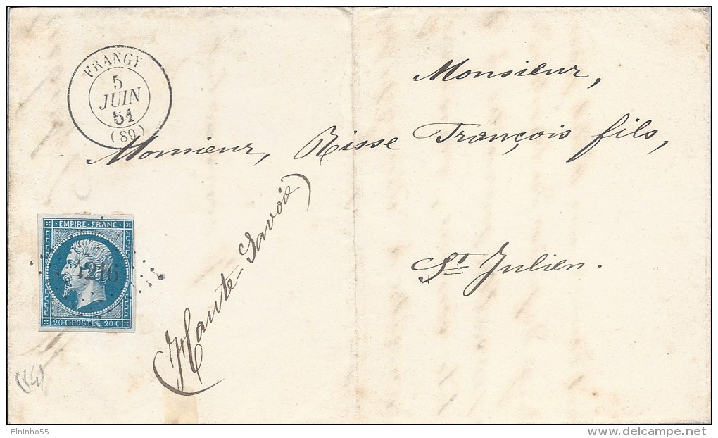 1861 Francia Affrancatura Monocolore Napoleone Frangy Per St. Julien - 1849-1876: Période Classique