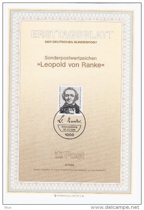 Germany Deutschland 1986-6 Leopold Von Ranke, German Historian, Founder Of Modern Source-based History, Berlin - 1981-1990