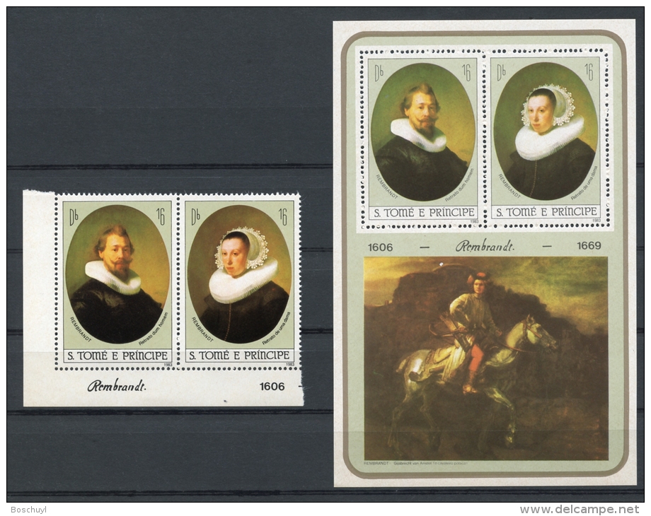 Sao Tome And Principe, 1983, Rembrandt, Paintings, MNH, Michel 817-818, Block 118 - Sao Tome Et Principe