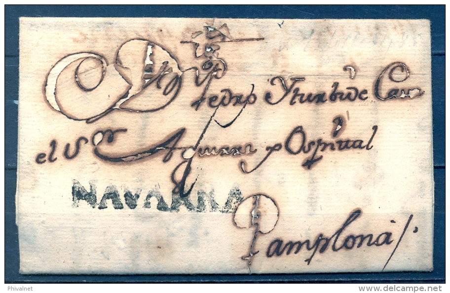 1785 , NAVARRA , CARTA CIRCULADA ENTRE CORELLA Y PAMPLONA , TIZÓN Nº 2 - ...-1850 Vorphilatelie