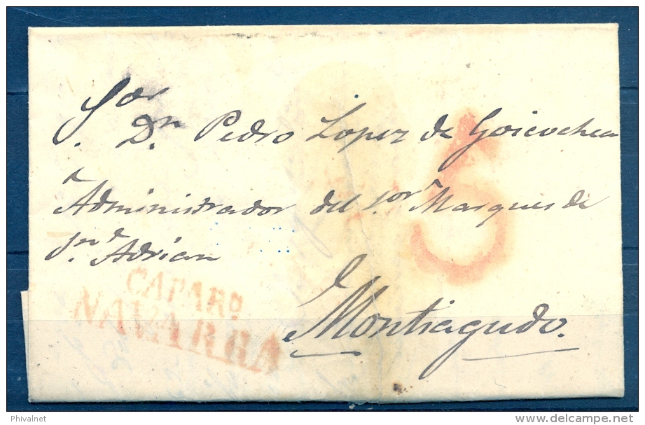 1843 , NAVARRA , CARTA CIRCULADA ENTRE CAPARROSO Y MONTEAGUDO , TIZÓN Nº 6 , BAEZA DE TUDELA - ...-1850 Préphilatélie