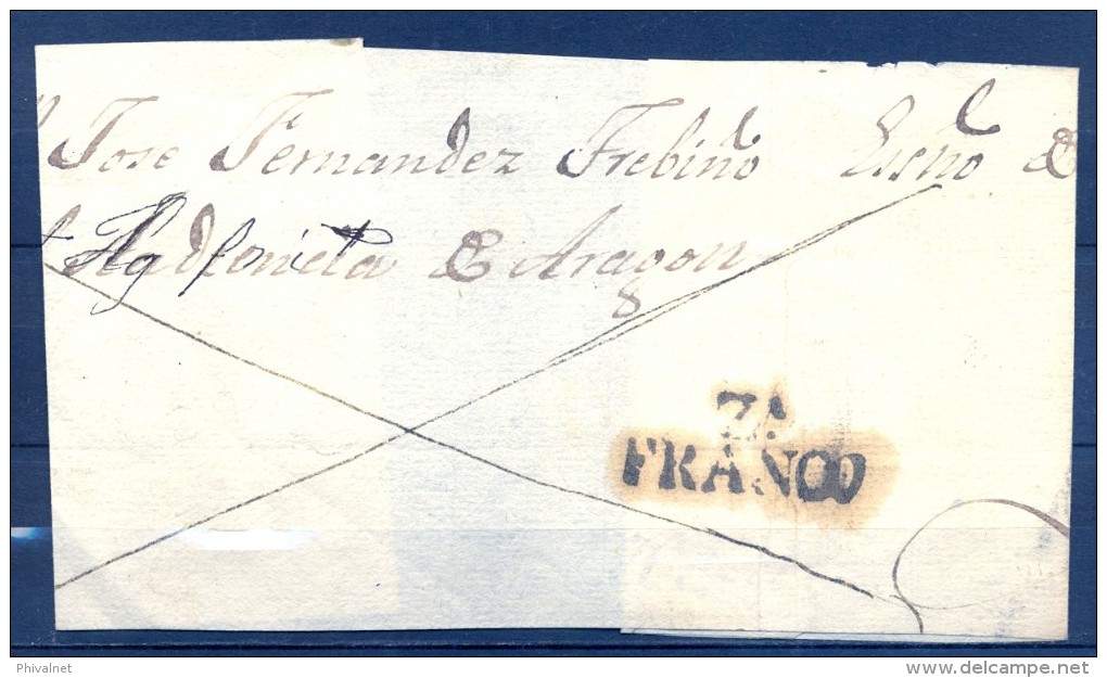 1816 - 1835 , ZARAGOZA  FRONTAL CON LA MARCA Nº 27 EN NEGRO - ...-1850 Prefilatelia