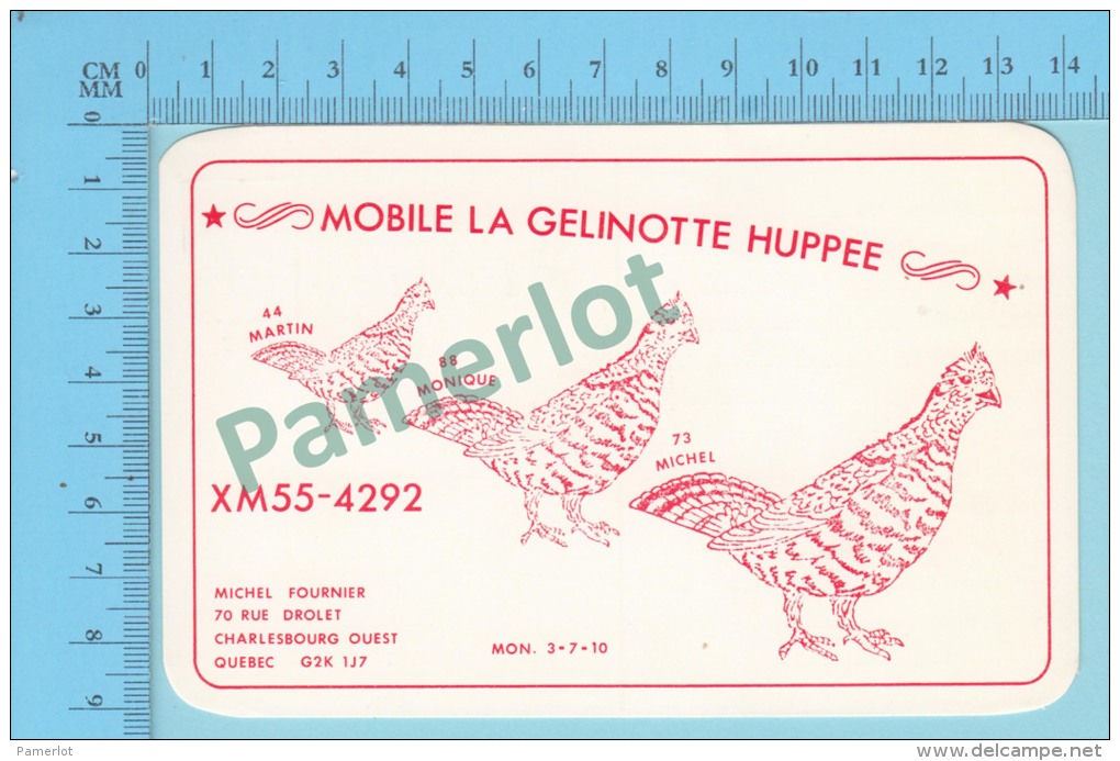 QSL  - Charlebourg Quebec Canada - Mobile De La Gelinotte Huppée -  2 Scans - CB