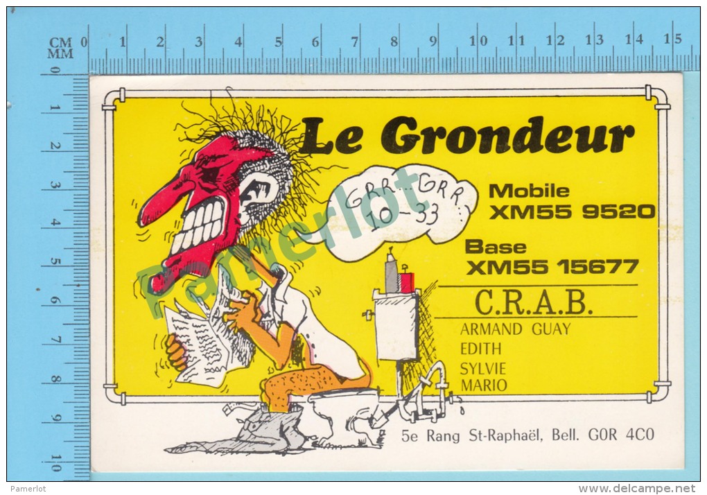 QSL  - St-Raphael De Belchasse Quebec Canada - Mobile &amp; Base Le Grondeur "Sur La Toilette" -  2 Scans - CB-Funk