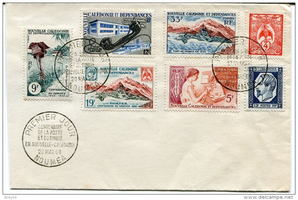 NOUMEA 1 Ier Jour Centenaire De La Poste Avec Timbres N°299 à 305 Sur Env. Du 20/05/1960 - Storia Postale
