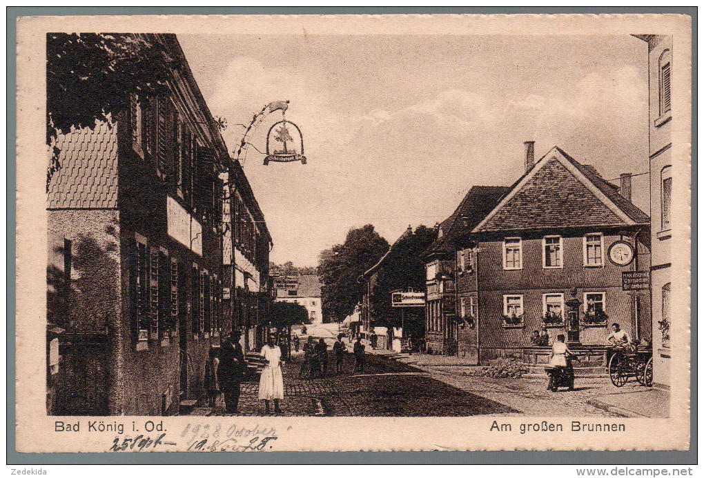 1592 - Ohne Porto - Alte Ansichtskarte Bad König Am Großen Brunnen Gel. 1923 Busch Sonderstempel - Bad König