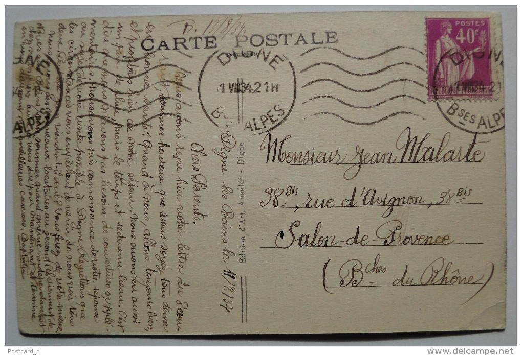 France Digne Les Bains Station Estlvale Alt 603 M. Vue Panoramique Stamp 1934  A 97 - Digne