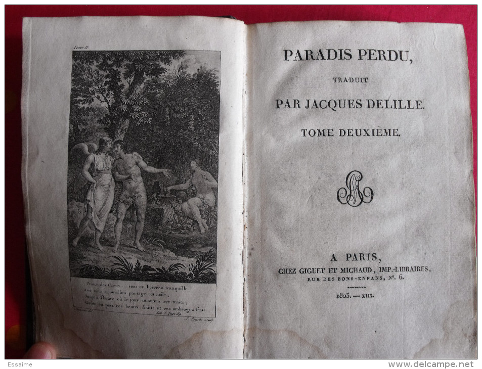 Paradis Perdu. Paradise Lost. John Milton. 1805 (an XIII). T2. édition Bilingue (Traduction De Jacques Delille) - Autres & Non Classés