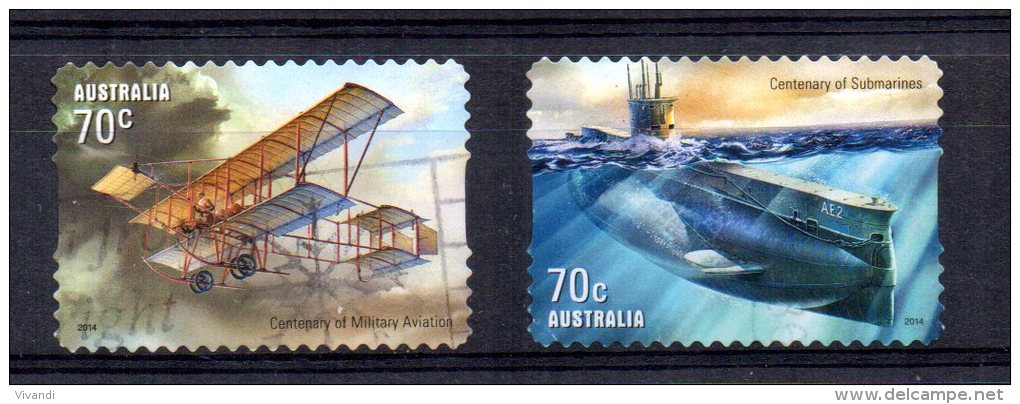 Australia - 2014 - Centenary Of Military Aviation &amp; Submarines (Self Adhesive) - Used - Oblitérés