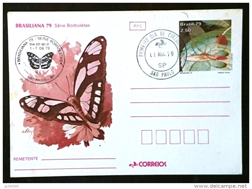 BRESIL Insectes, Insect. Entier Postal Illustré Ayant Circulé Emis En 1979 - Papillons